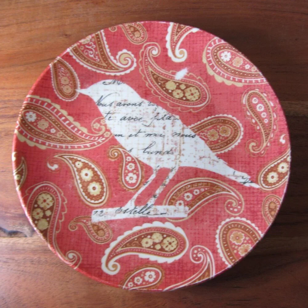 3 for $24 - pier 1 paisley bird red appetizer plate (W6360)
